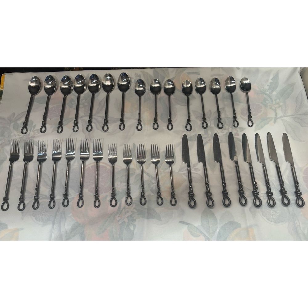 Rare 35 Pc Hand Forged Thailand Knot Handle Flatware Set
